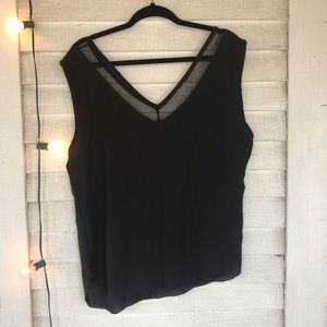 💸Black Chiffon and Mesh Double V Neck Tank Blouse